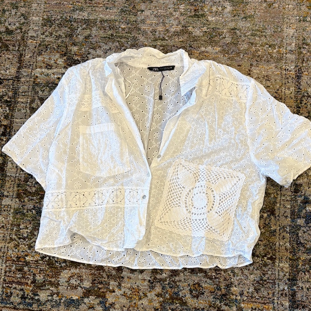 Zara White Eyelet Blouse
